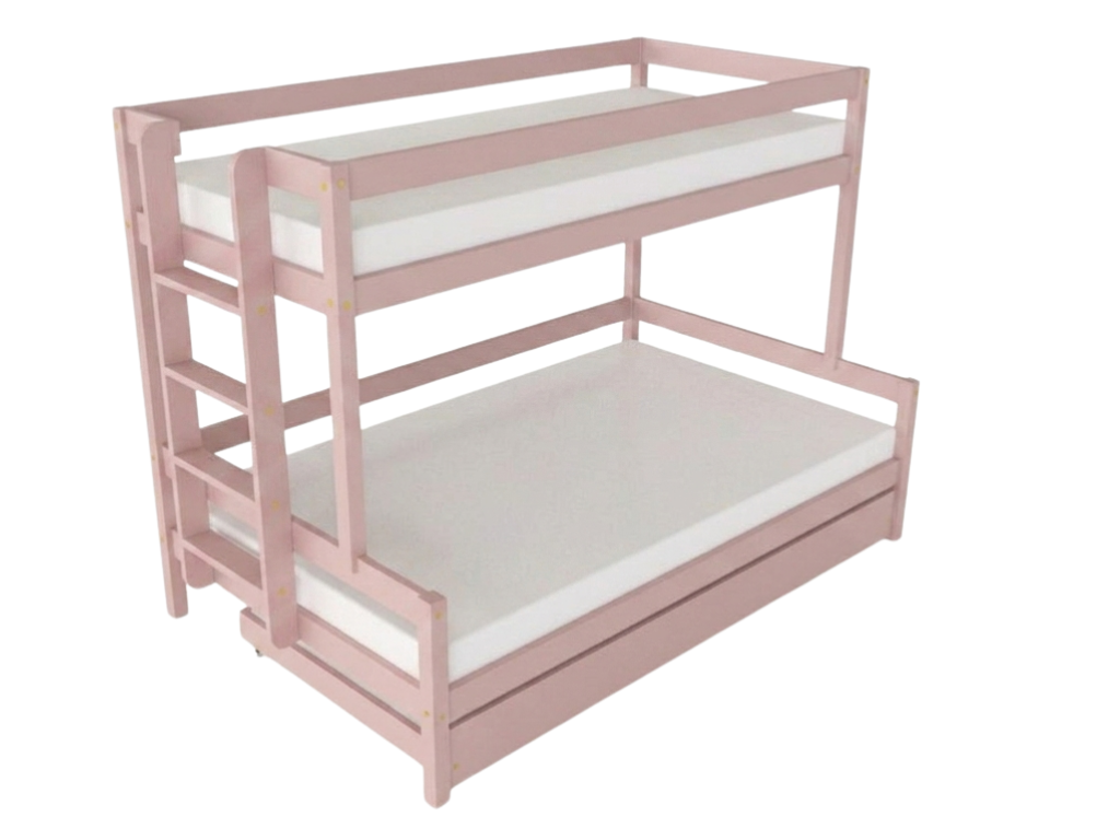 Levně Benlemi Patrová postel LUCKY s bočním žebříkem 90x200, 120x200 cm Zvolte barvu: Pastelově růžová, Zvolte šuplík: Přistýlka 90x190 cm, Zvolte stranu: …
