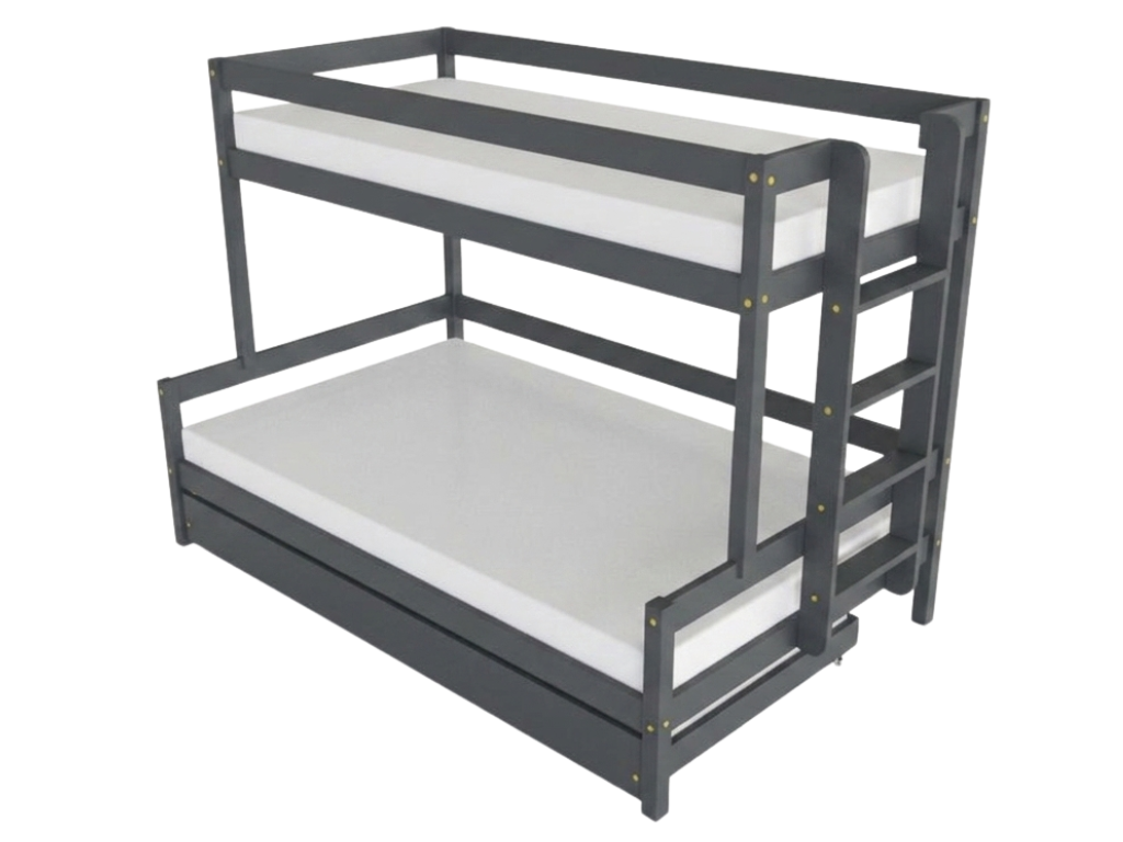 Levně Benlemi Patrová postel LUCKY s bočním žebříkem 90x200, 120x200 cm Zvolte barvu: Tmavě šedá, Zvolte šuplík: Přistýlka 90x190 cm, Zvolte stranu: Vpravo