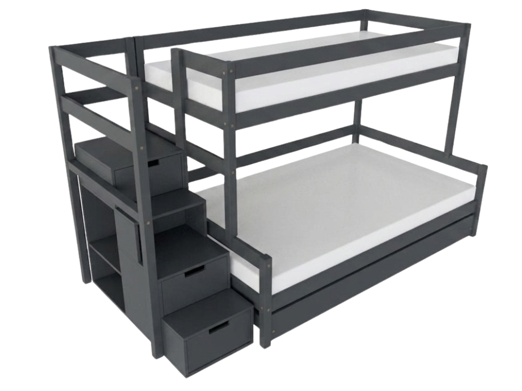Benlemi Patrová postel LUCKY s úložnými schody 90x200, 120x200 cm Zvolte barvu: Tmavě šedá, Zvolte šuplík: Přistýlka 90x190 cm, Zvolte stranu: Vlevo