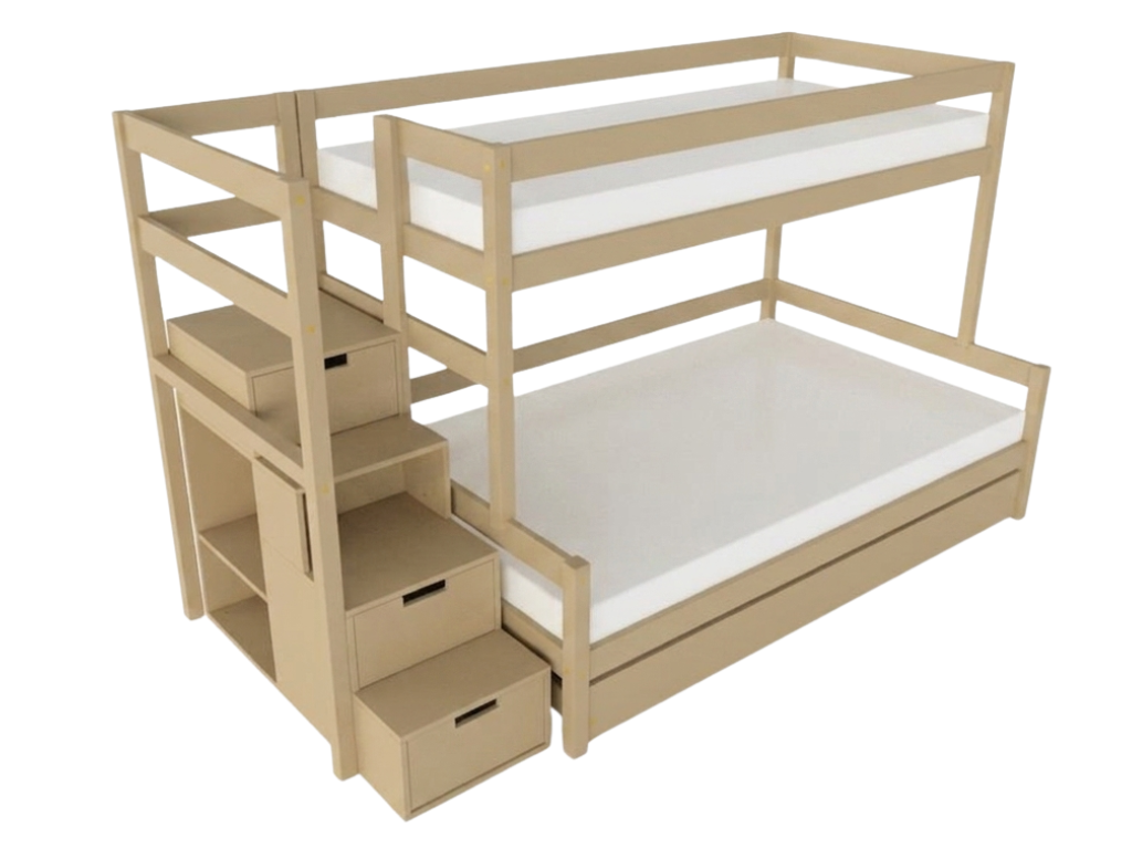 Benlemi Patrová postel LUCKY s úložnými schody 90x200, 120x200 cm Zvolte barvu: Béžová, Zvolte šuplík: Úložný šuplík, Zvolte stranu: Vlevo