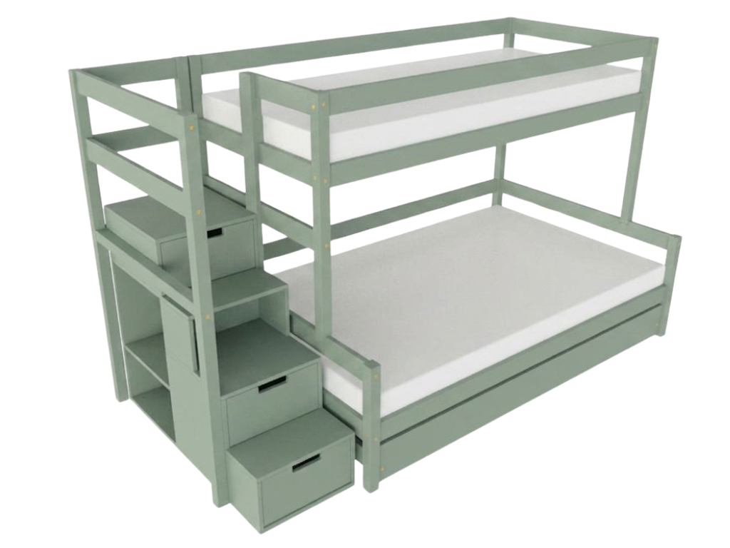 Benlemi Patrová postel LUCKY s úložnými schody 90x200, 120x200 cm Zvolte barvu: Šalvějová zelená, Zvolte šuplík: Přistýlka 90x190 cm, Zvolte stranu: …