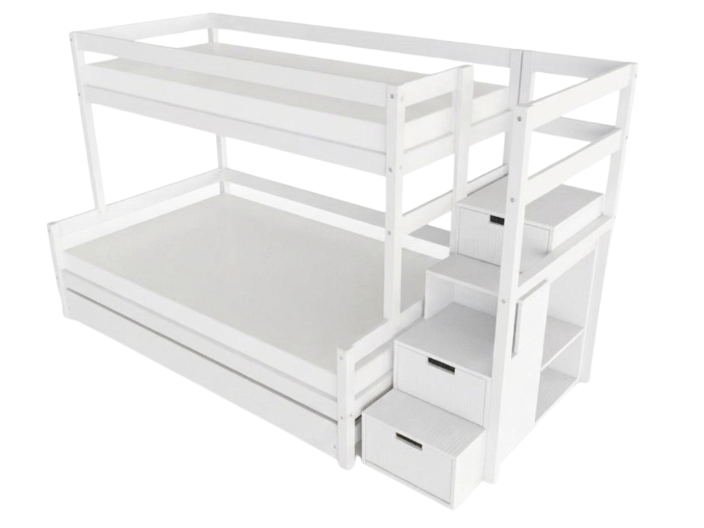 Benlemi Patrová postel LUCKY s úložnými schody 90x200, 120x200 cm Zvolte barvu: Bílá, Zvolte šuplík: Přistýlka 90x190 cm, Zvolte stranu: Vpravo