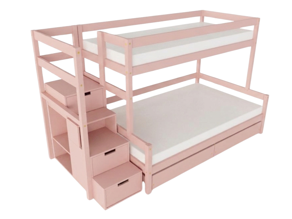 Benlemi Patrová postel LUCKY s úložnými schody 90x200, 120x200 cm Zvolte barvu: Pastelově růžová, Zvolte šuplík: Dvojitý úložný šuplík, Zvolte stranu…