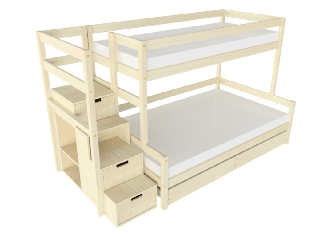 Benlemi Patrová postel LUCKY s úložnými schody 90x200, 120x200 cm Zvolte barvu: Transparentní vosková lazura matná, Zvolte šuplík: Dvojitý úložný šup…