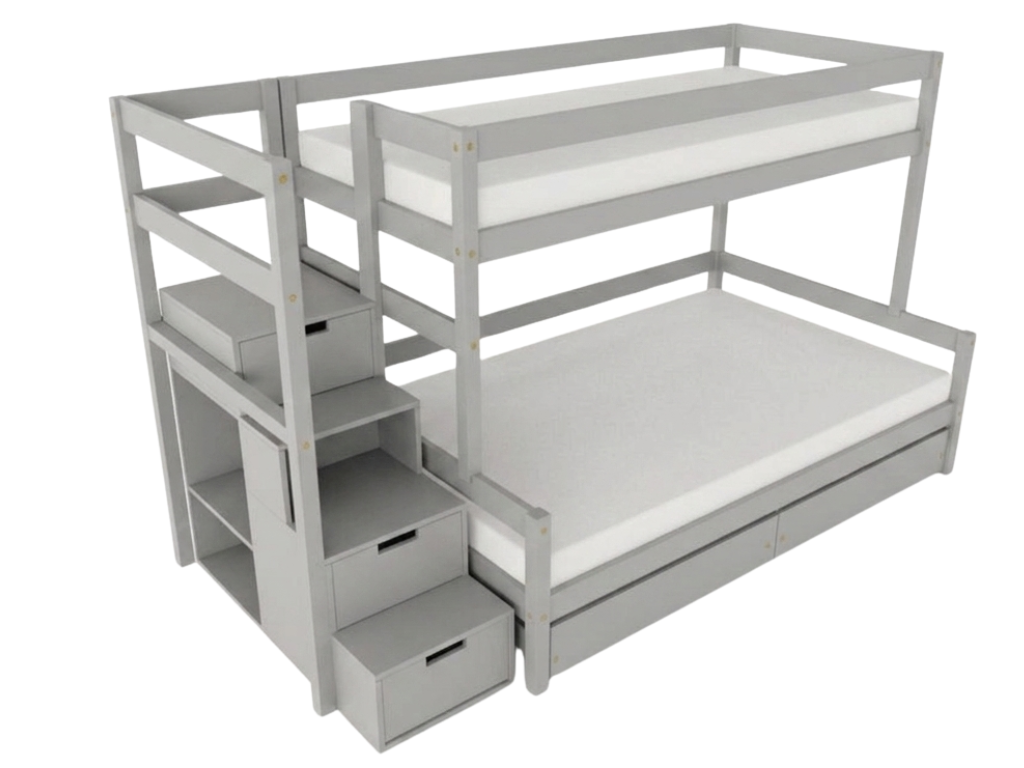 Benlemi Patrová postel LUCKY s úložnými schody 90x200, 120x200 cm Zvolte barvu: Světle šedá, Zvolte šuplík: Dvojitý úložný šuplík, Zvolte stranu: Vle…