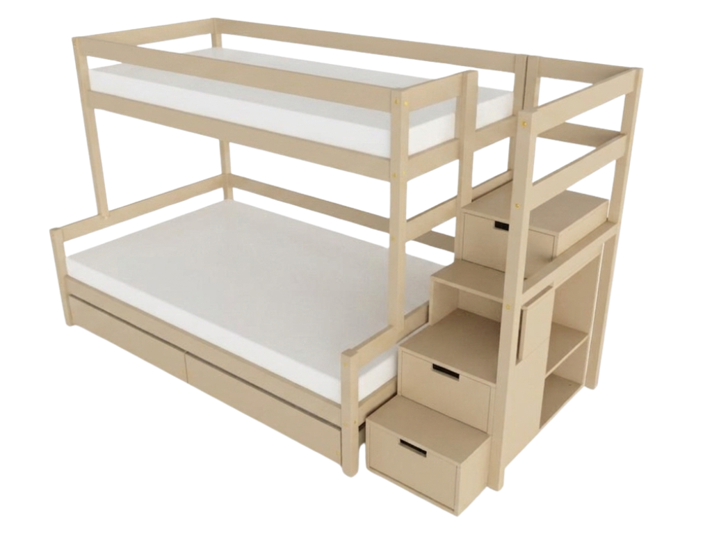 Benlemi Patrová postel LUCKY s úložnými schody 90x200, 120x200 cm Zvolte barvu: Béžová, Zvolte šuplík: Dvojitý úložný šuplík, Zvolte stranu: Vpravo