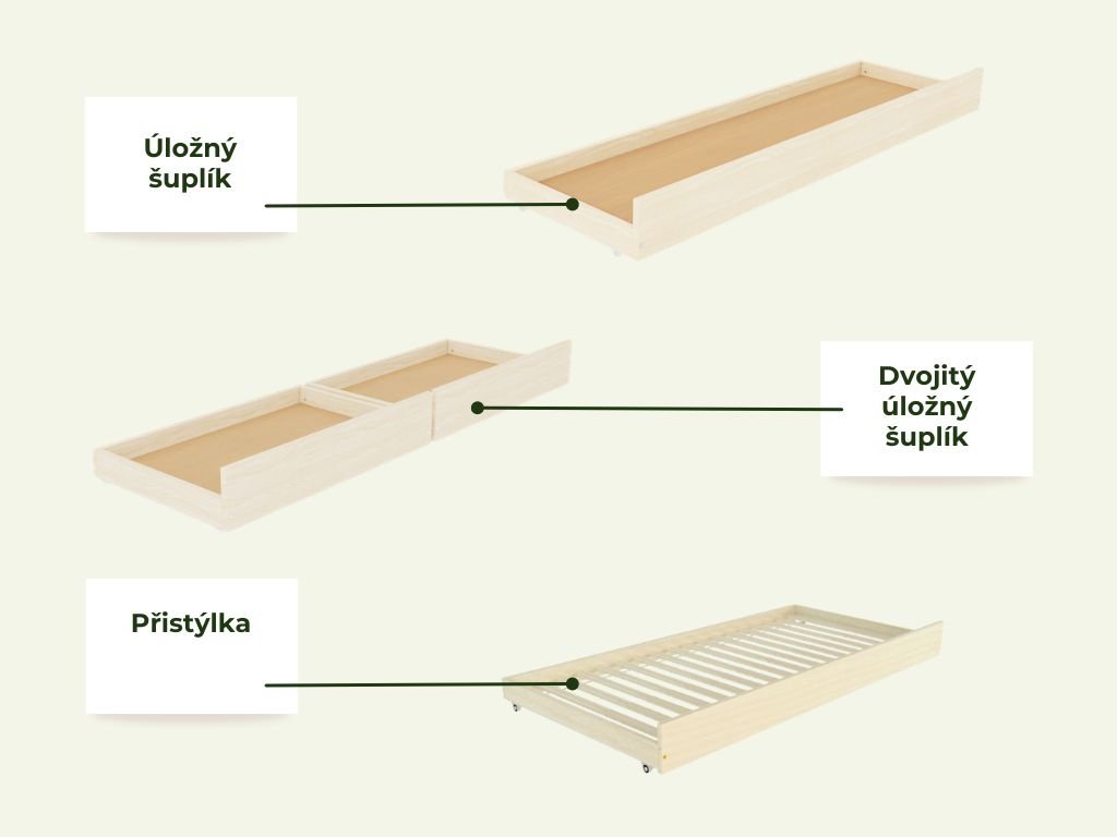 Benlemi Patrová postel LUCKY s úložnými schody 90x200, 120x200 cm Zvolte barvu: Nelakovaná, Zvolte šuplík: Bez šuplíku, Zvolte stranu: Vpravo (obrázek 8)