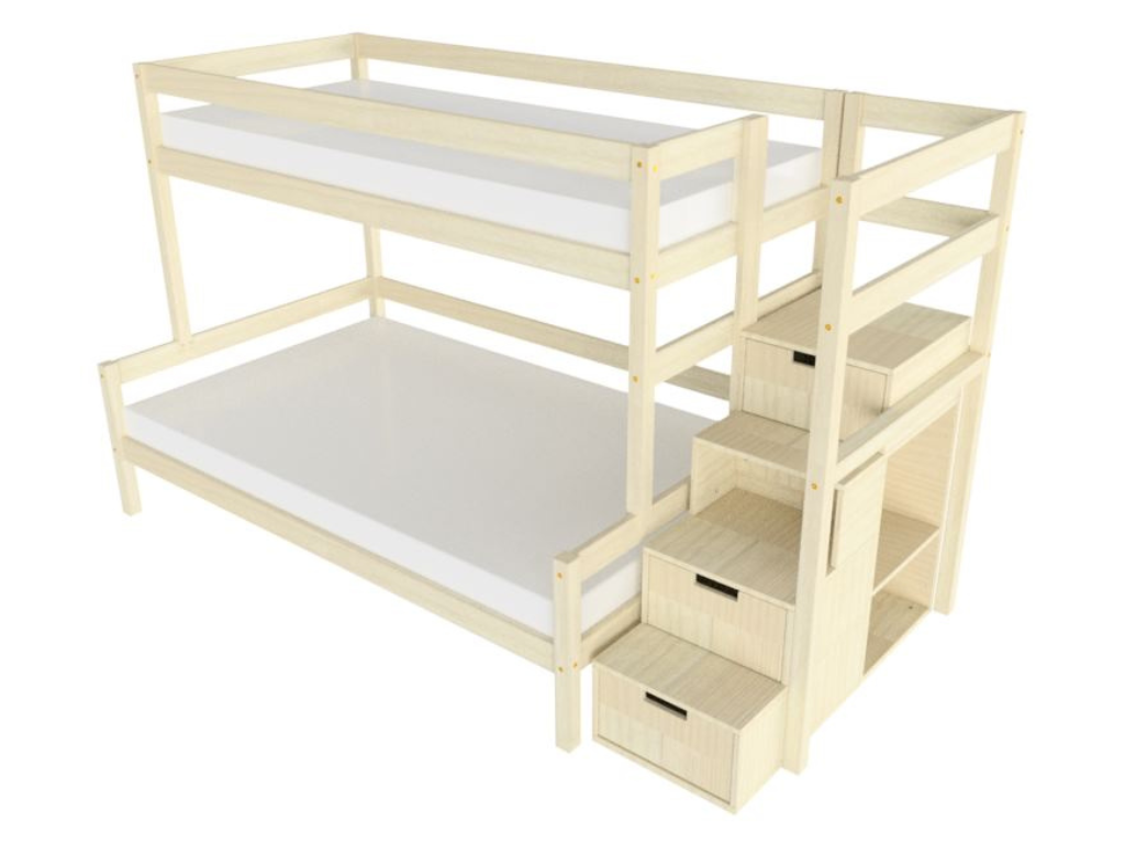 Benlemi Patrová postel LUCKY s úložnými schody 90x200, 120x200 cm Zvolte barvu: Nelakovaná, Zvolte šuplík: Bez šuplíku, Zvolte stranu: Vpravo