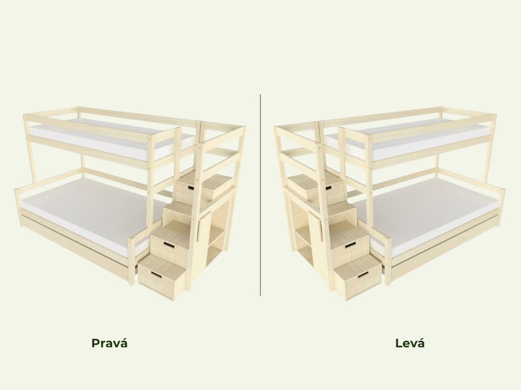 Benlemi Patrová postel LUCKY s úložnými schody 90x200, 120x200 cm Zvolte barvu: Nelakovaná, Zvolte šuplík: Bez šuplíku, Zvolte stranu: Vpravo (obrázek 5)