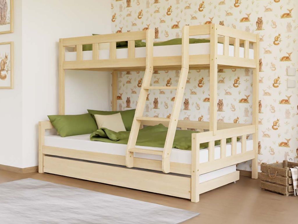 Levně Benlemi Patrová postel PLOTTY s předním žebříkem 90x200, 120x200 cm Zvolte barvu: Béžová, Zvolte šuplík: Bez šuplíku, Zvolte stranu: Vlevo