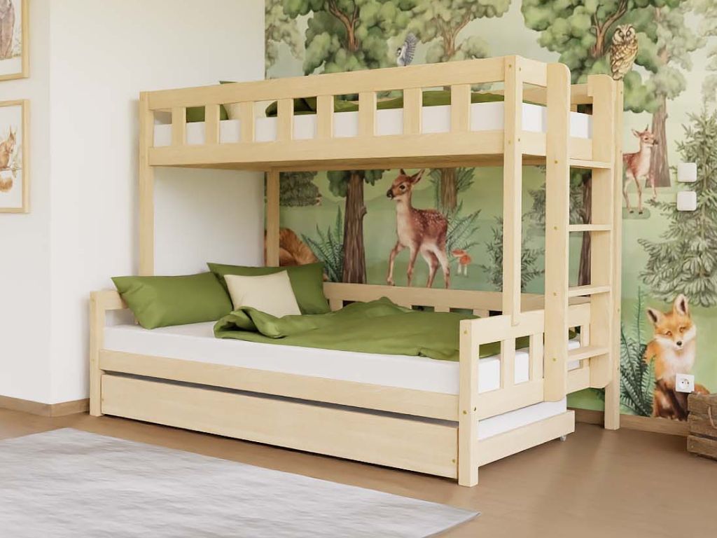 Levně Benlemi Patrová postel PLOTTY s bočním žebříkem 90x200, 120x200 cm Zvolte barvu: Béžová, Zvolte šuplík: Bez šuplíku, Zvolte stranu: Vlevo