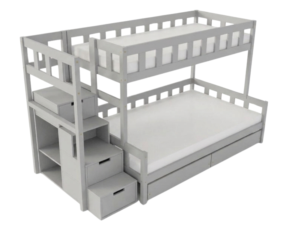 Benlemi Patrová postel PLOTTY s úložnými schody 90x200, 120x200 cm Zvolte barvu: Světle šedá, Zvolte šuplík: Dvojitý úložný šuplík, Zvolte stranu: Vl…