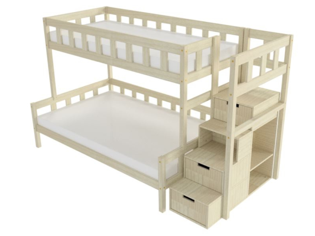 Benlemi Patrová postel PLOTTY s úložnými schody 90x200, 120x200 cm Zvolte barvu: Nelakovaná, Zvolte šuplík: Bez šuplíku, Zvolte stranu: Vpravo