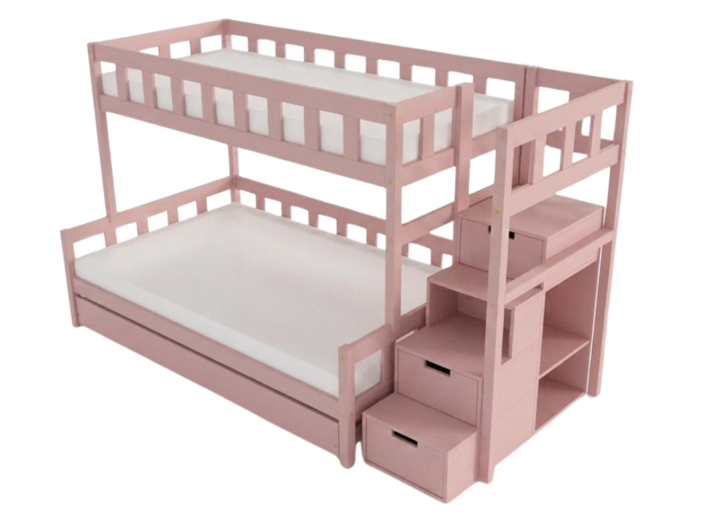 Benlemi Patrová postel PLOTTY s úložnými schody 90x200, 120x200 cm Zvolte barvu: Pastelově růžová, Zvolte šuplík: Úložný šuplík, Zvolte stranu: Vpravo