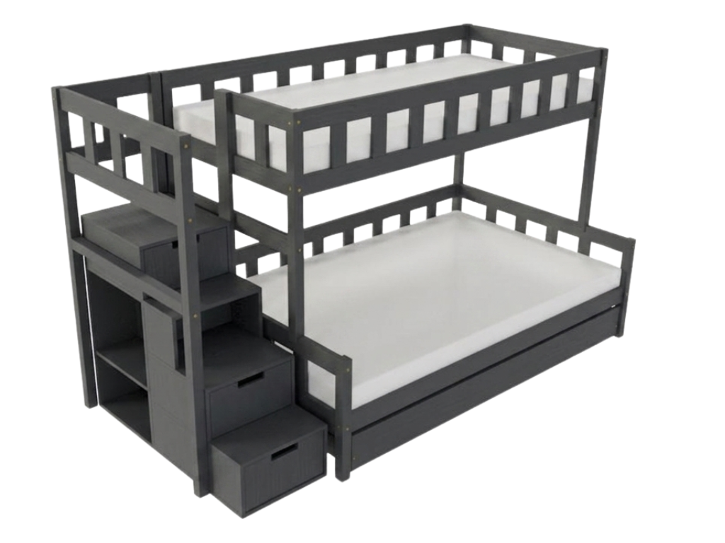 Benlemi Patrová postel PLOTTY s úložnými schody 90x200, 120x200 cm Zvolte barvu: Tmavě šedá, Zvolte šuplík: Úložný šuplík, Zvolte stranu: Vlevo