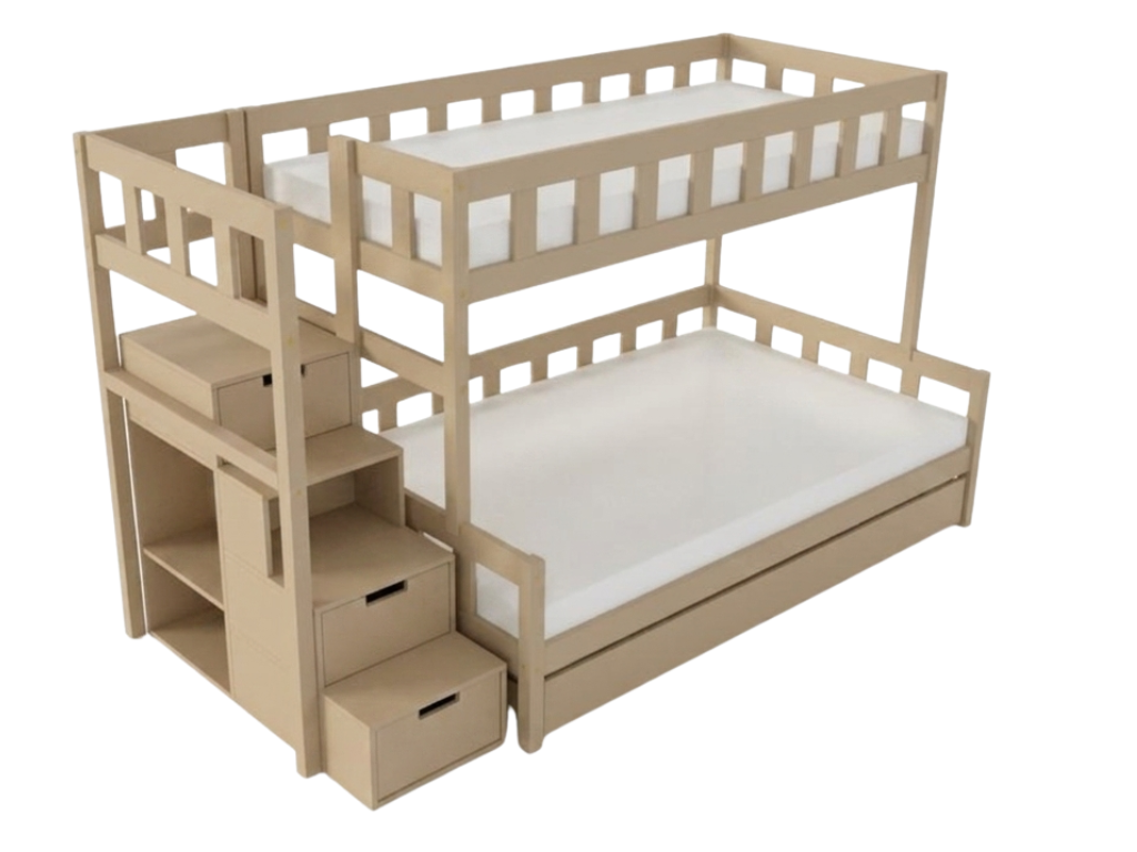 Benlemi Patrová postel PLOTTY s úložnými schody 90x200, 120x200 cm Zvolte barvu: Béžová, Zvolte šuplík: Úložný šuplík, Zvolte stranu: Vlevo