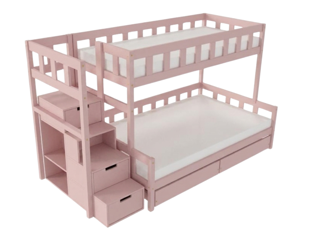 Benlemi Patrová postel PLOTTY s úložnými schody 90x200, 120x200 cm Zvolte barvu: Pastelově růžová, Zvolte šuplík: Dvojitý úložný šuplík, Zvolte stran…