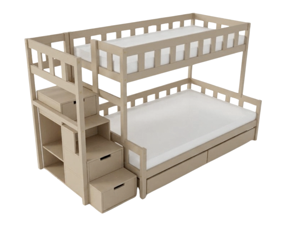 Benlemi Patrová postel PLOTTY s úložnými schody 90x200, 120x200 cm Zvolte barvu: Béžová, Zvolte šuplík: Dvojitý úložný šuplík, Zvolte stranu: Vlevo