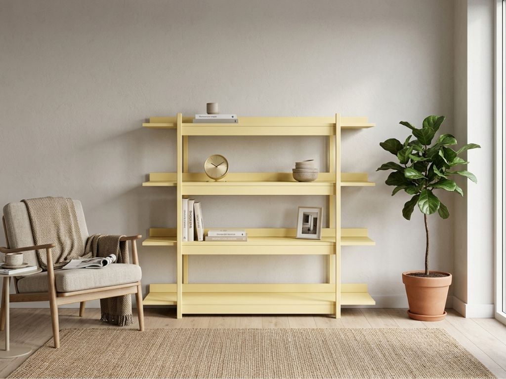 Levně Dřevěná nástěná knihovna FRAME vanilková