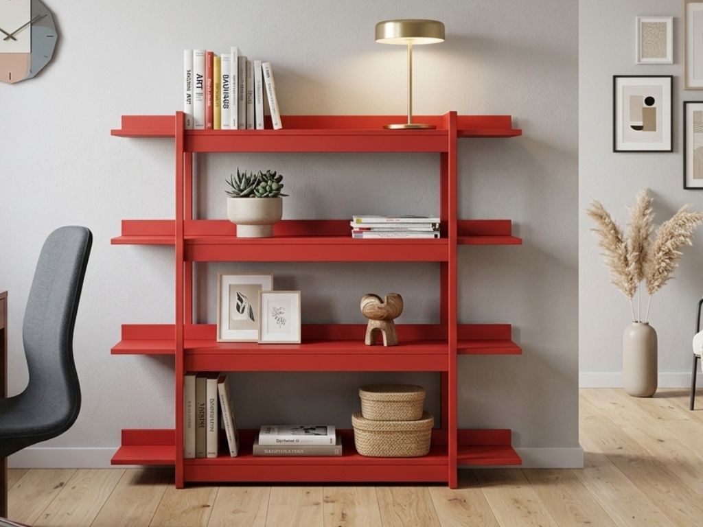 Levně Dřevěná nástěná knihovna FRAME červená