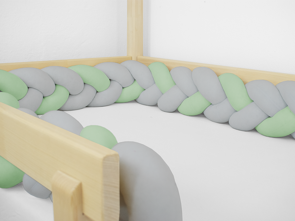 Levně Benlemi Bavlněný mantinel pletený do copu ze 3 pramenů, 300 cm ŠEDOZELENÝ