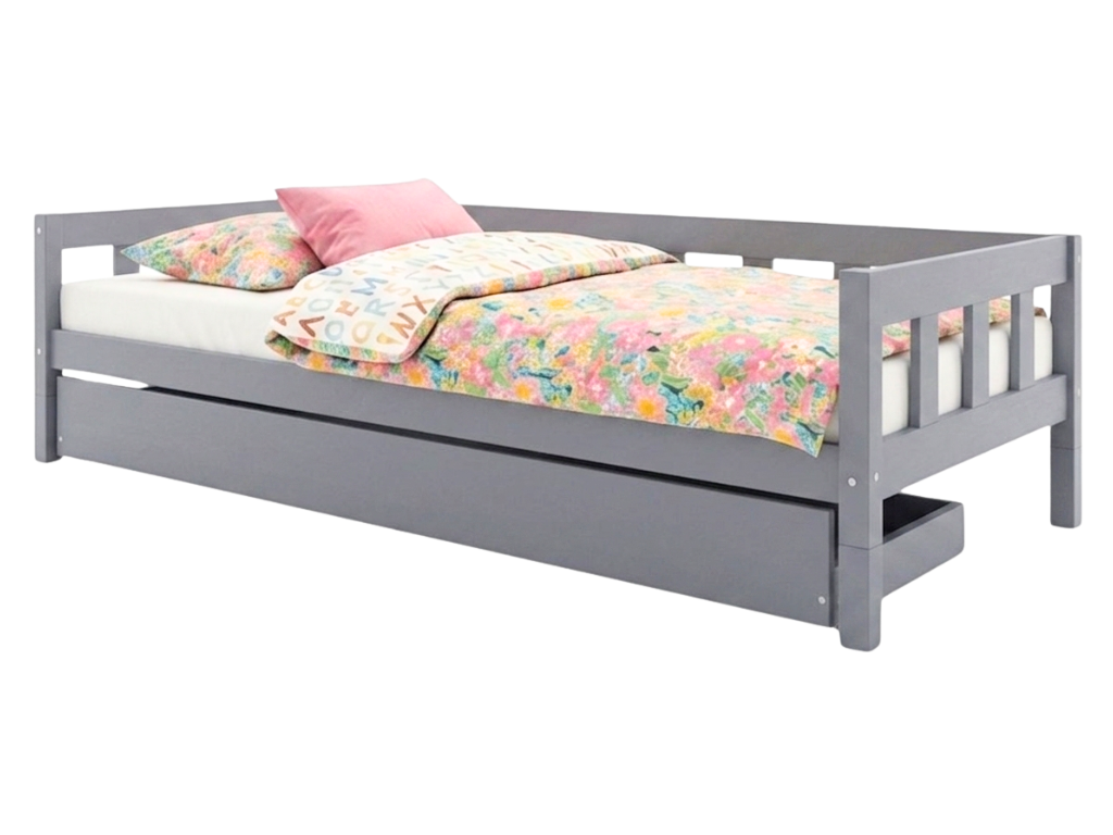 Benlemi Jednolůžková postel PLOTTY se zábranou a šuplíkem Zvolte barvu: Tmavě šedá, Zvolte rozměr: 80x190 cm, Zvolte zábranu: S otevřeným vstupem
