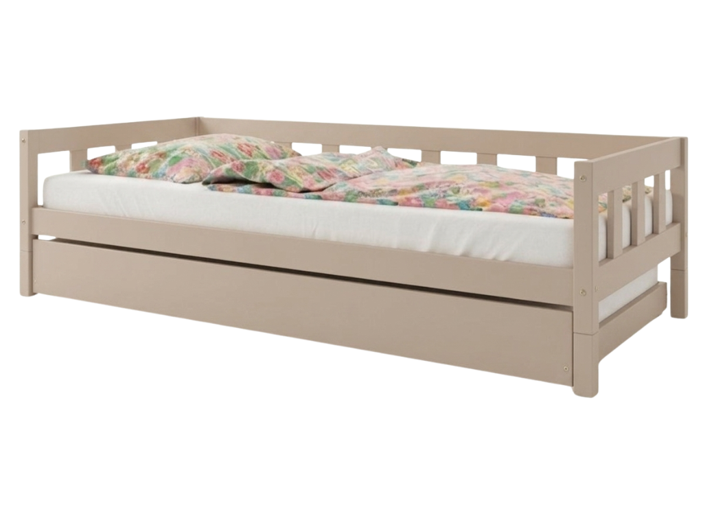 Benlemi Jednolůžková postel PLOTTY se zábranou a přistýlkou Zvolte barvu: Béžová, Zvolte rozměr: 80x160 cm, Zvolte zábranu: S otevřeným vstupem