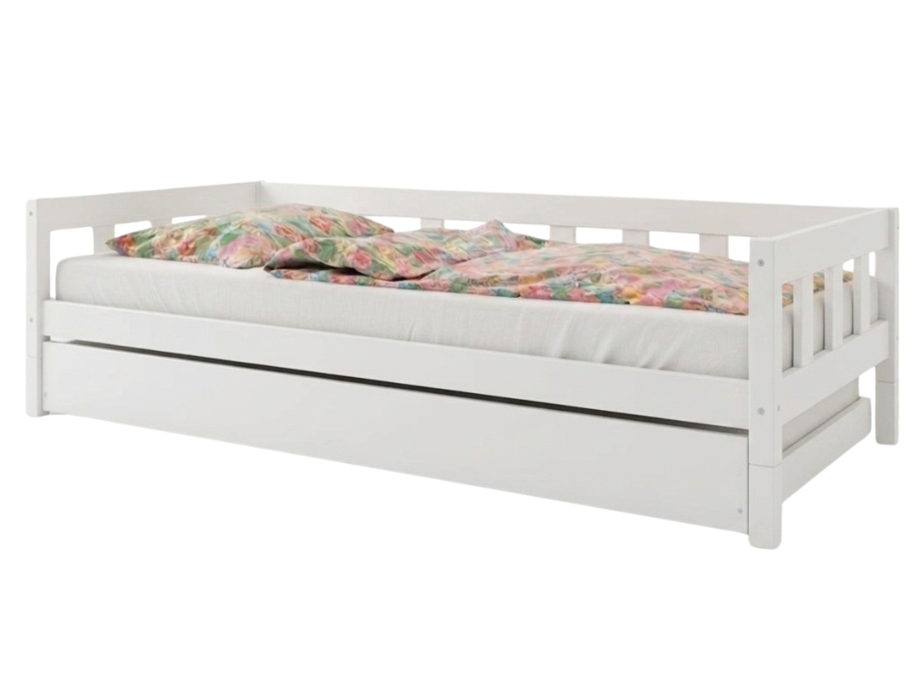 Benlemi Jednolůžková postel PLOTTY se zábranou a přistýlkou Zvolte barvu: Bílá, Zvolte rozměr: 90x160 cm, Zvolte zábranu: S otevřeným vstupem