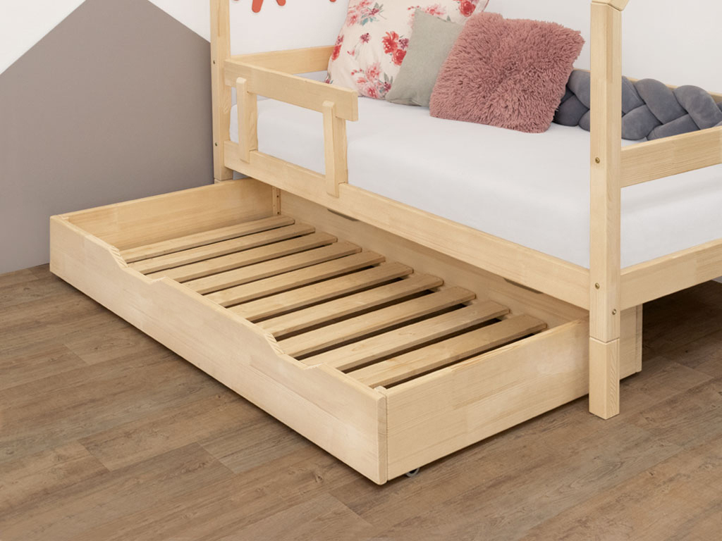 Levně Benlemi Dřevěný šuplík BUDDY na kolečkách se dvěma výřezy Zvolte barvu: Bílá, Zvolte rozměr: 90x170 cm (pod postel 90x190 cm), Zvolte variantu: S roš…