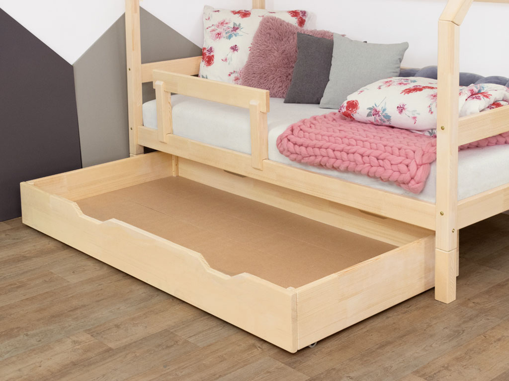 Levně Benlemi Dřevěný šuplík BUDDY na kolečkách se dvěma výřezy Zvolte barvu: Bílá, Zvolte rozměr: 90x140 cm (pod postel 90x160 cm), Zvolte variantu: S roš…