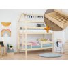 Sada: Domečková patrová postel MONTY s dřevěným úložným šuplíkem BUDDY na kolečkách (Varianta S roštem a plným dnem, Zvolte barvu Transparentní vosková lazura matná)